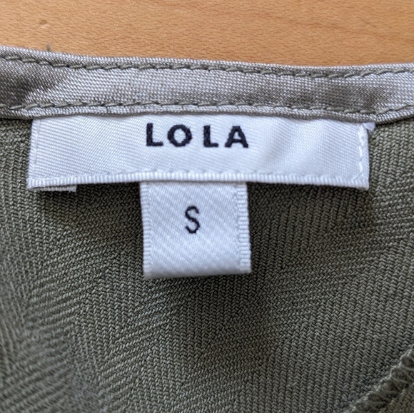 LOLA 100% silk olive green wrap up camisole top blouse Small F014 - Picture 3 of 7